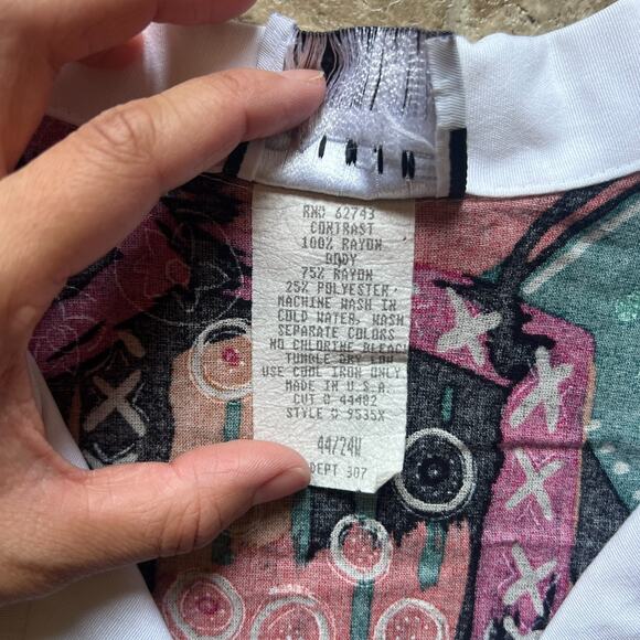 Vtg 80s Womens Collared Top Multicolor Abstract Artsy Funky Groovy Maximalist - Picture 4 of 8